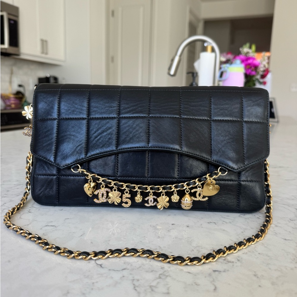 RARE Chanel Lucky Charm Chocolate Bar Flap Bag Black Gold 13 Series Collector